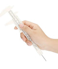 Hand holding waterproof plastic caliper eyebrow lip tattoo ruler for permanent makeup accurate measuring tool