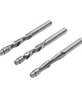 Top Tier 1/4 Inch Flush Trim Router Bit Set With Tungsten Steel Down Spiral Cutting Edge For Professional Woodworking CNC Machines And Exact Finish Cuts On Hardwood Projects Today - three router bits with down spiral design.