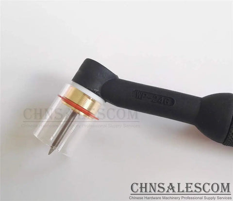 WP-24 TIG torch with 7 Piece Cup Kit For WP 24 TIG Welding Includes 10 Gauge And 12 Gauge Cups, Tungsten Sizes visible