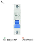 Front view of Four Pack 1P 20A 110V Miniature Circuit Breaker DZ47-63 DIN Rail Mount Disconnect Switch with blue lever.