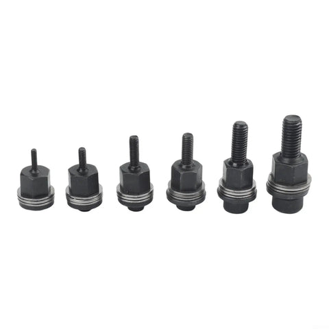 Heavy Duty Carbon Steel Replacement Rivet Nut Mandrels, Six Piece Set For M3 To M10 Manual Hand Riveter Tools, showing six sizes in black finish.