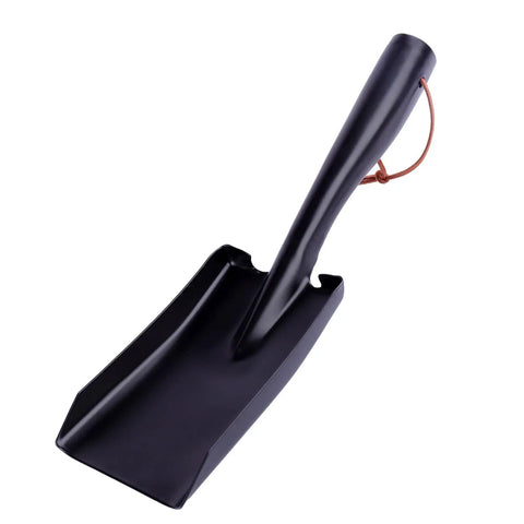 Black Steel Ash Shovel With Leather Strap For Fireplace BBQ And Charcoal Cleanup Durable Metal Ash Tool With Compact Design