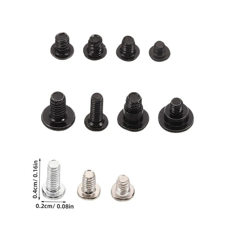 50pcs OLED Console Screw Kit With Multi Size Hardware For Gamepads And Controllers Anti Corrosion Screws Set For DIY Repair Maintenance And Modding Of Gaming Consoles. Assorted black and silver screws with size labels