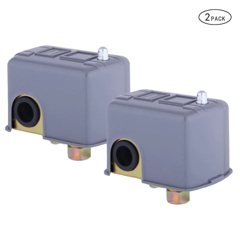 Pumptrol 30-50 psi water pressure switch for well pump, two-pack, gray plastic housing with brass mounting feet