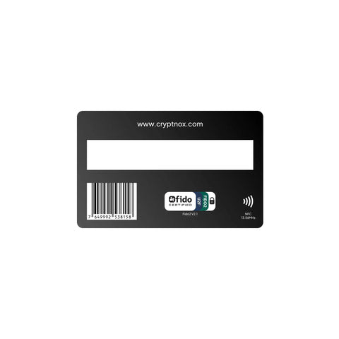 Fido2 Certified Multi Factor Auth Token Nfc Smart Card with barcode and website for passwordless login.