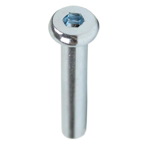 Close-up of a single metal bolt from Inline Skate Axles Eight Pack Beefed Up 36mm Replacement Nuts And Bolts Kit For Roller Skates And Inline Hockey Shoes