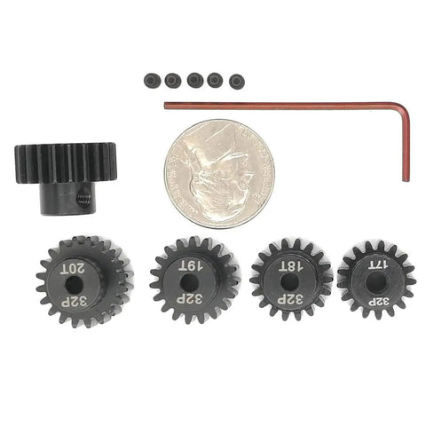 32P Hardened Pinion Gear Set For 1/8 Inch Hole With Hex Key Includes 17T 18T 19T 20T 21T 0.8M Pitch for RC Car