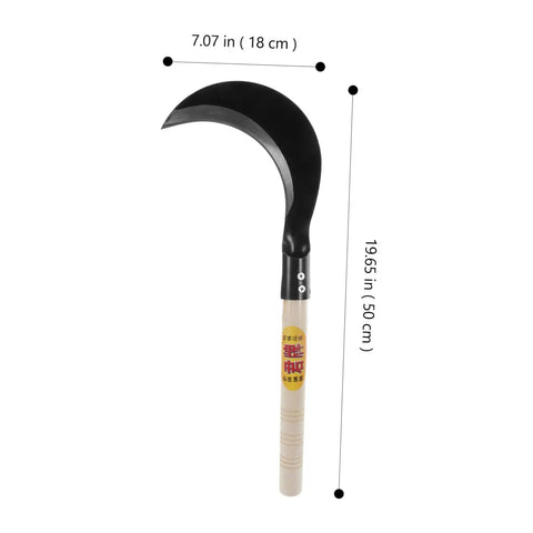Long Handle Manganese Steel Grass Sickle For Weeding And Harvesting, Hand Tool With Wooden Grip, length 19.65 inches, blade 7.07 inches