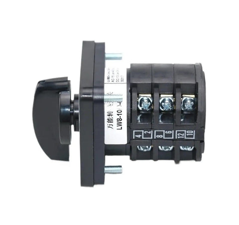 Universal Cam Rotary Selector Switch LW8D 10A 660V Manual Changeover Power Switch Ideal For Generators And Industrial Equipment Premium Silver Alloy Contacts For Reliable Heavy Duty Control, black side view with terminals