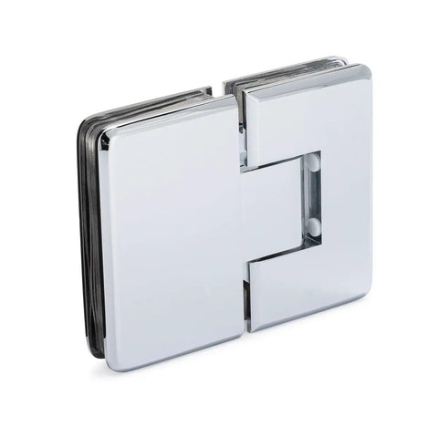 Oceana Standard Duty Glass to Glass Hinge 180 Degree Self Closing for Three Eighth Inch or One Half Inch Glass Doors Up To 32 Inch Wide 120 Lb Polished Chrome Finish Fits Common Glass Cutouts