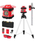 Rotary Laser Level Kit With 984 Ft Range, 360 Degree Self Leveling Red Horizontal Laser Transit For Construction Sites, tripod, receiver