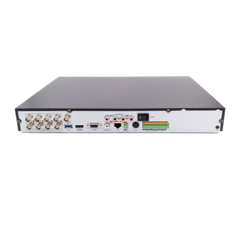 Back view connectors of DS-7208HUHI-F2/N Digital Video Recorder 8 Channel for HD-TVI and Analog Cameras, 2MP to 4MP Recording, 4K HDMI Output.