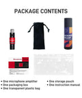 Package contents of Dynamic Microphone Preamp With 29dB Gain And Ultra Low Noise XLR Boost, includes amplifier, pouch, manual