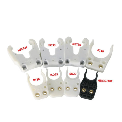 Automatic Tool Changer Bracket System For CNC Router Spindle ISO30 Taper with various mount sizes displayed.