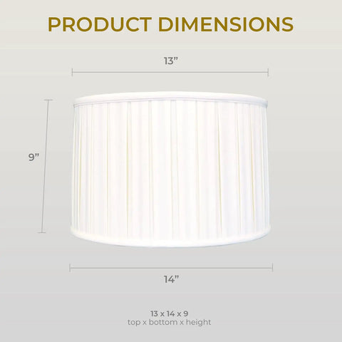 Shallow Drum Lamp Shade With English Box Pleat In Crisp White, Modern Silk Look, 17 By 18 By 11.5 Inches, Easy Install, Premium Lining