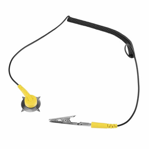 Grounding cord with clip from Pro Grade Anti Static Work Mat With Wrist Strap And Grounding Cord For Electronics Repair And PC Building 11 8 By 15 7 Inches ESD Safe Bench Pad With Surface Resistivity 106 To 109 Ohms For Peak Static Protection