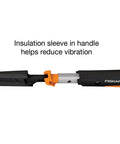 Close-up of IsoCore Wrecking Bar And Crowbar With Board Bender handle showing insulation sleeve for less vibration and fatigue.
