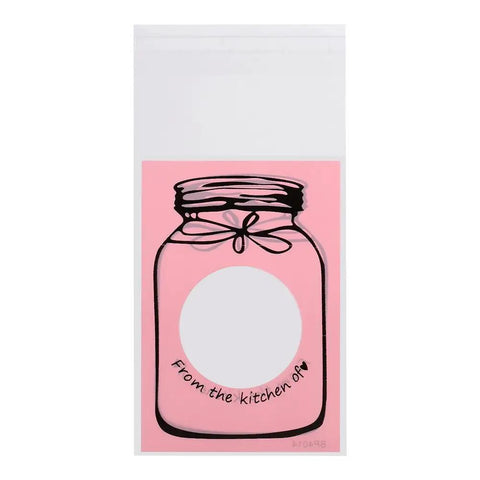 100 Pcs Lovely Plastic Cookies Gift Packaging Bags For Party Supplies Pink Food Grade Safe And Durable Ideal For Weddings Birthdays And Celebrations Everywhere with jar design