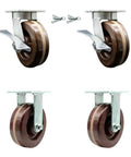 Tough As Nails Kingpinless High Temperature Phenolic Caster Set Of Four with six inch brown wheels and parking brakes.