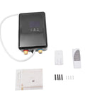 Instant Tankless Electric Water Heater 4500W Wall Mounted Digital Display with installation accessories and manual.