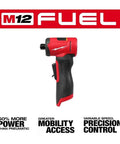 Pro Grade Heavy Hitter Brushless Right Angle Die Grinder With Four Speed Settings And Variable Trigger Plus Built In Led Light Compact M12 Platform Compatible Bare Tool For Tough Shop Jobs shown in red and black design with ergonomic grip for detailing work.