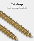 Close-up of M4 flat head wood screws, yellow zinc finish, showing sharp tail for durability. Part of M4 Flat Head Wood Screws Set 340 Pcs.