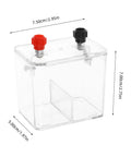 Clear case for Fruit Battery Experiment Kit With DIY Science Plates For Education, two terminals on top, size dimensions shown