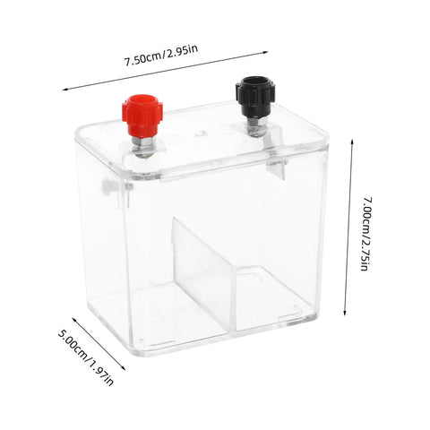 Clear case for Fruit Battery Experiment Kit With DIY Science Plates For Education, two terminals on top, size dimensions shown