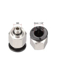 Straight Pneumatic Push To Quick Connect Fittings M6 Male to 6mm Tube OD, Durable Silver Tone, Set of 6, Front and Side View