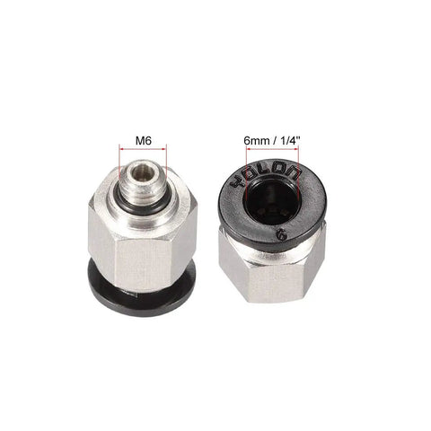 Straight Pneumatic Push To Quick Connect Fittings M6 Male to 6mm Tube OD, Durable Silver Tone, Set of 6, Front and Side View