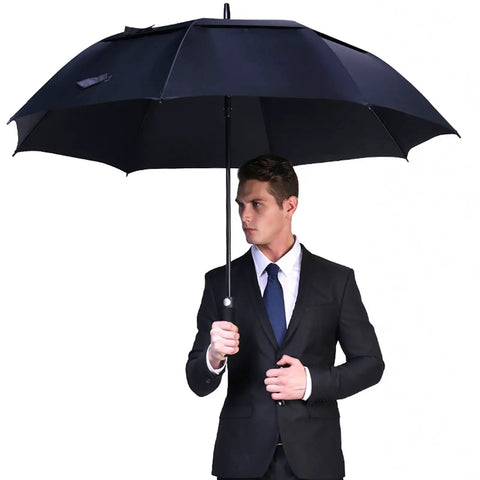 Man holding Automatic Open Golf Umbrella 47/54/62/68/72 Inch Oversize Black Windproof Waterproof Double Canopy With Vent
