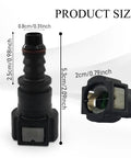 Solid 2 Pack Nylon Fuel Line Quick Connector, Straight Push On Fitting dimensions with size details and design features.