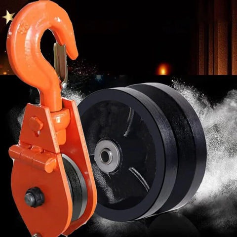 SYRATION cast iron V-groove caster wheel with straight roller bearing, 4 x 1-1/2 in, black wheel, orange mounting yoke