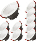 10 Pack Round Recessed LED Downlights Featuring Matte Baffle Trim To Shut Out Annoying Glare For Crisp Daylight Glow Smooth Aluminum Ceiling Lamp Fixtures Effortless DIY Retrofit Setup