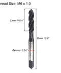 M6 x 1.0 Spiral Flute Thread Tap For Metalworking HSS Nitriding Coated Right Hand Thread with dimensions shown
