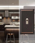 Mid Century Modern Wallplate With 1 Toggle In Steel Aged Bronze Finish 1 Pack Snazzy Durable Electrical Cover Plate in kitchen setting