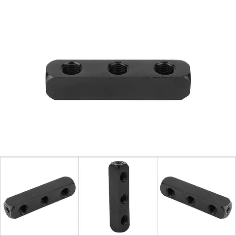 Three Way Air Hose Inline Manifold Block Splitter One Quarter Inch Aluminum For Pneumatic Tools And Compressors, black finish