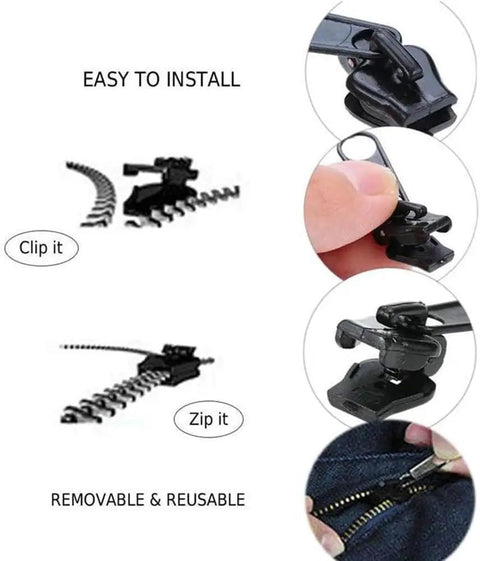 12 Piece Zip Puller Repair Kit With Instant Zipper Sliders for Sewing Clothes Jackets and Backpacks, black fasteners on zipper