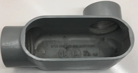 Heavy Duty Two Inch Type LR Conduit Body For Electrical Wiring Access And Easy Wire Pulling top view of gray metal junction box.