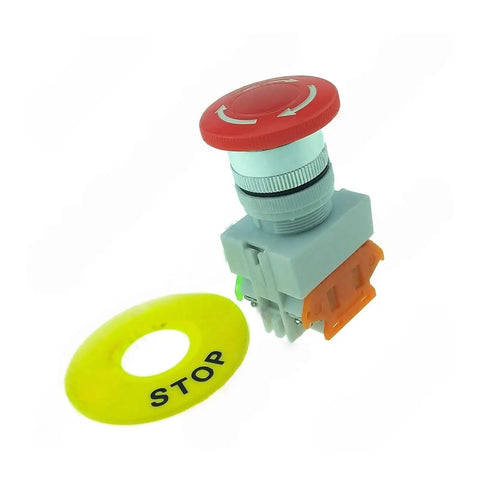 Latching Mushroom Emergency Stop Button DPST 1NO 1NC 10A 660V AC Panel Mount Heavy Duty Stop Switch With Clear Tactile Per Press And Quick Install For Industrial Machinery Control, red button with STOP ring