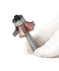 Heavy Duty 6Mm Shank Router Bits Featuring 4 Flute Ultra Sharp Design for edge trimming shown in gloved hand.
