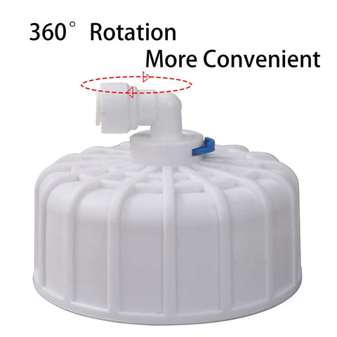 Beefed Up 400 GPD RO Membrane Housing Kit showing 360-degree rotating connector, white textured top with quick-connect fitting.