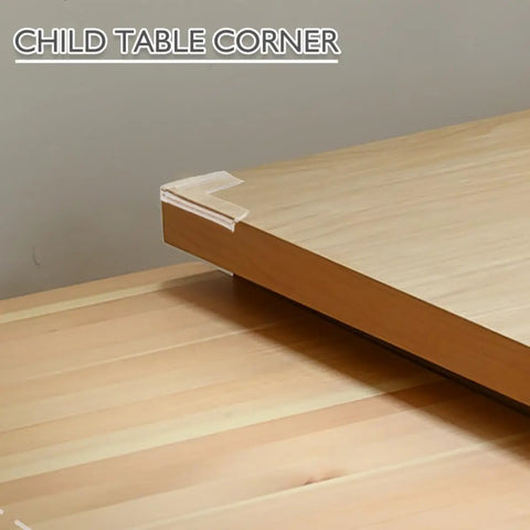 Eight Pack Silicone Corner Protectors for Baby Proofing and Home Safety on wooden table corner