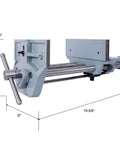 Beefy 9 Inch Woodworking Vise Heavy Duty Cast Iron Bench Vise With Quick Release Lever shown with dimensions
