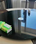 Round Black Rotating Glass Lazy Susan Turntable For Dining Tables 60 To 100 Cm Easy To Clean Serving Tray on dining table