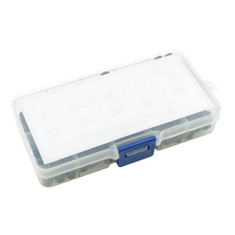 Plastic case containing Black ABS Round Spacers Kit For M4 Screws, Unthreaded Standoffs, Metric 7Mm OD By 4.2Mm ID, 120 Pieces