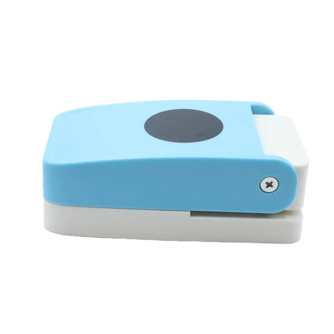 Side view of blue Candy Color Circle Punch 1.5 Inch Lever Round Punch for scrapbooking and card making, 38mm hole punch with easy lock mechanism.