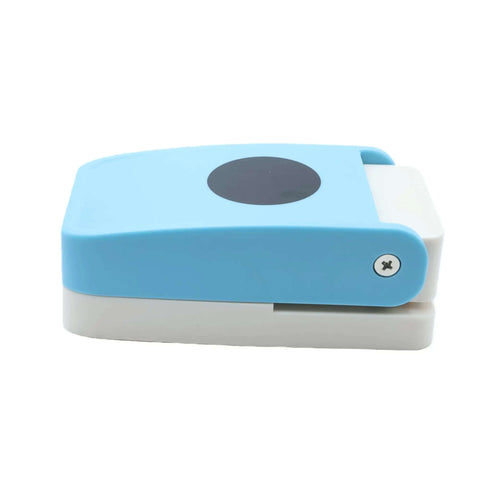 Side view of blue 1 Inch Circle Punch Round Craft Lever Handheld Tool For Scrapbooking Cards And Paper Crafting With Dope Candy Color.
