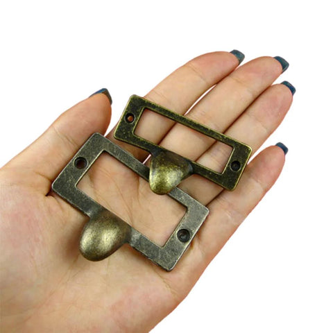 Six Pack Antique Brass Label Frame Card Holder Drawer Pulls For Cabinets And Drawers 2.12 By 1.18 Inch Zinc Alloy Durable Hardware
