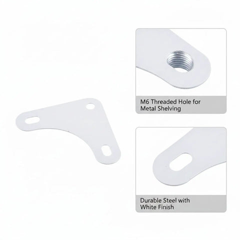 M6 Threaded Triangular Angle Steel Connector White Shelf Bracket For Metal Shelving Reinforcement with detailed close-up view